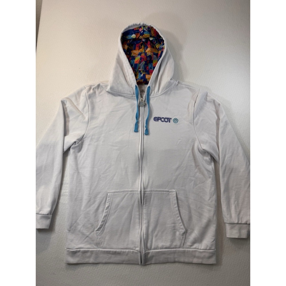 Disney World Epcot Mens Full Zip Hoodie Large White Mickey Groot Nemo Casual EUC